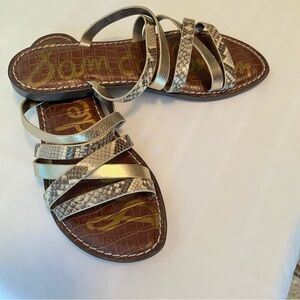 Sam Edelman Snake Print Gold Metallic Strappy Sandals